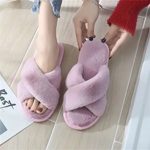 

Women Slippers Winter Shoes Flat Sweet Home Slippers leopard Woman Indoor Fur Warm Soft Slip On Black Pink Grey Female Slipper