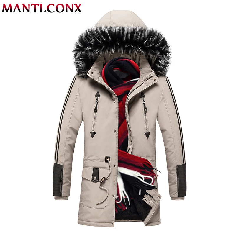 MANTLCONX, толстая Мужская зимняя парка с меховым капюшоном, модный бренд, теплое длинное пальто на молнии, Мужская ветрозащитная куртка, Мужская на подкладке, куртки
