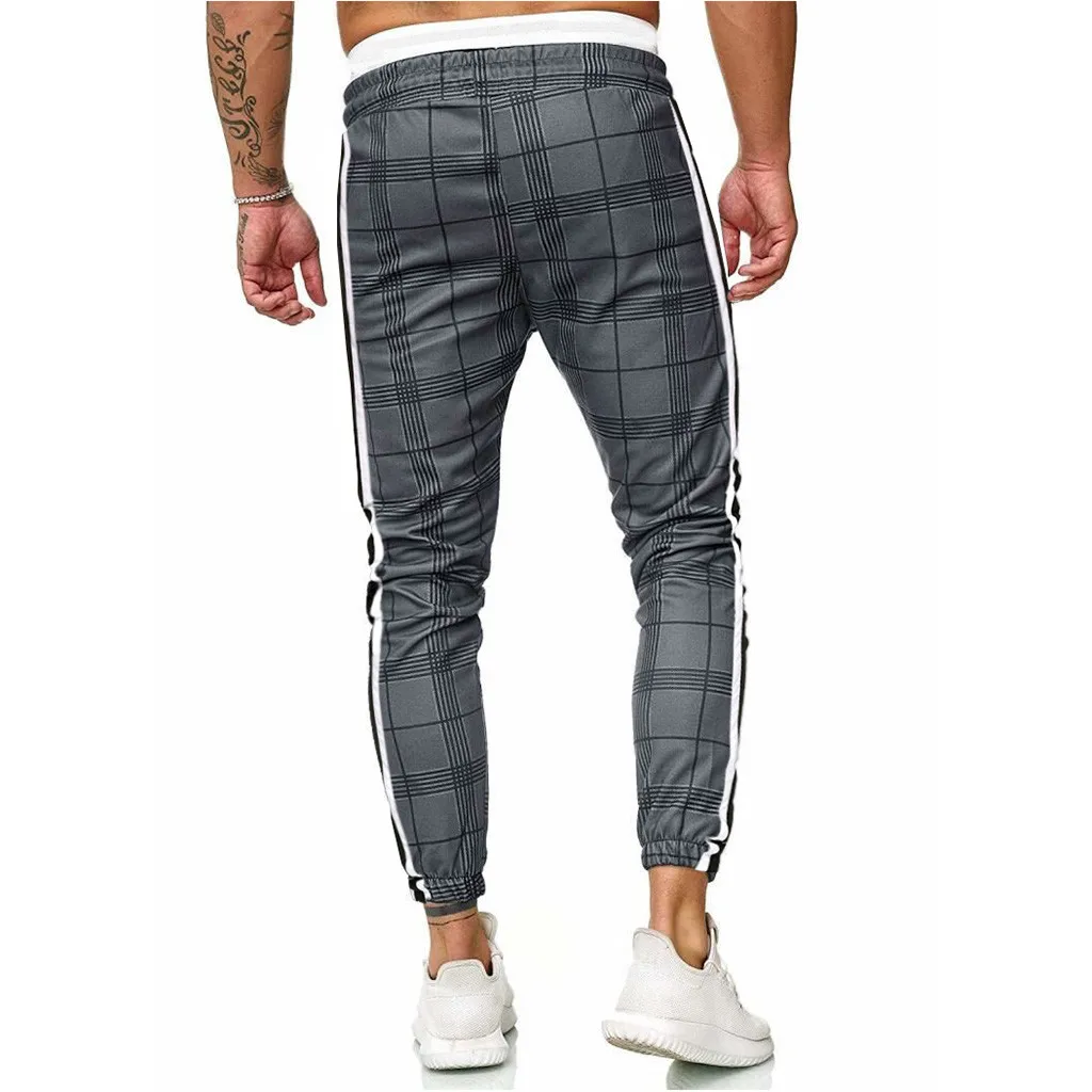 

New Men's Long Casual Sport Pants Slim Fit Plaid Trousers Running Joggers Sweatpants Fashion men