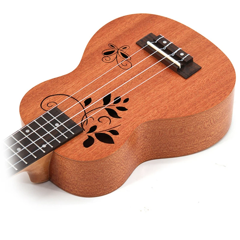 21 дюйм бабочка любовь цветок Сапеле Укулеле из розового дерева Fretboard 4 струны