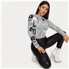 SHEIN Женская Повседневная футболка с буквенным принтом и круглым вырезом на весну и осень, облегающие уличные футболки с длинным рукавом