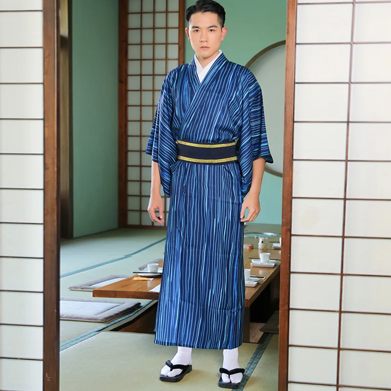 Традиционное кимоно в японском стиле для мужчин, юката, костюм самурая Hekoobi, в полоску, для представлений от AliExpress RU&CIS NEW