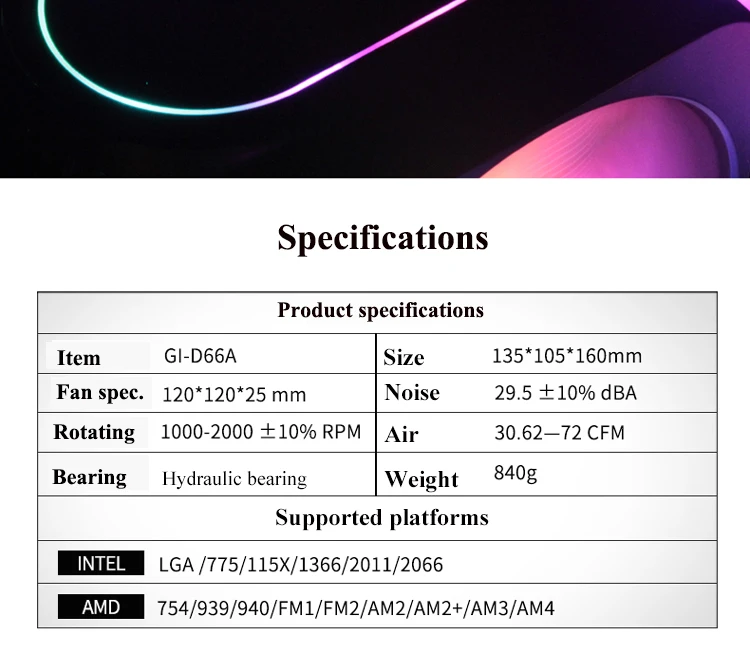 Pccooler RGB dual 120 мм/12 см PWM кулер для процессора с 6 медными тепловыми трубками, высокопроизводительный охлаждающий вентилятор