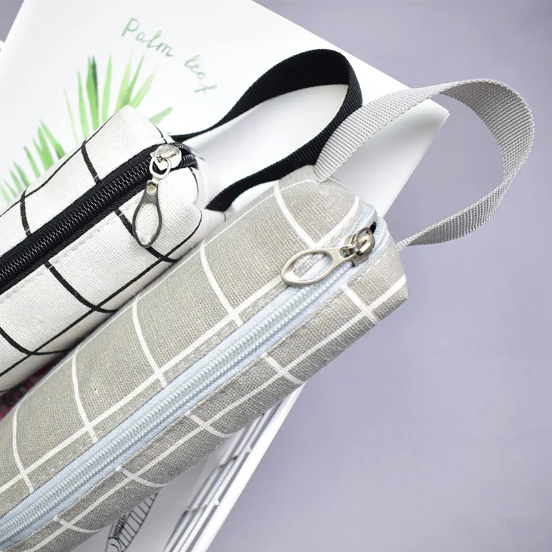 Белый Портативный клетчатый чехол для карандашей мужчин и женщин холщовый