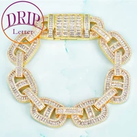 drip letter baguette zircon cuban link bracelet for men hip hop jewelry real gold plated charm rock street style