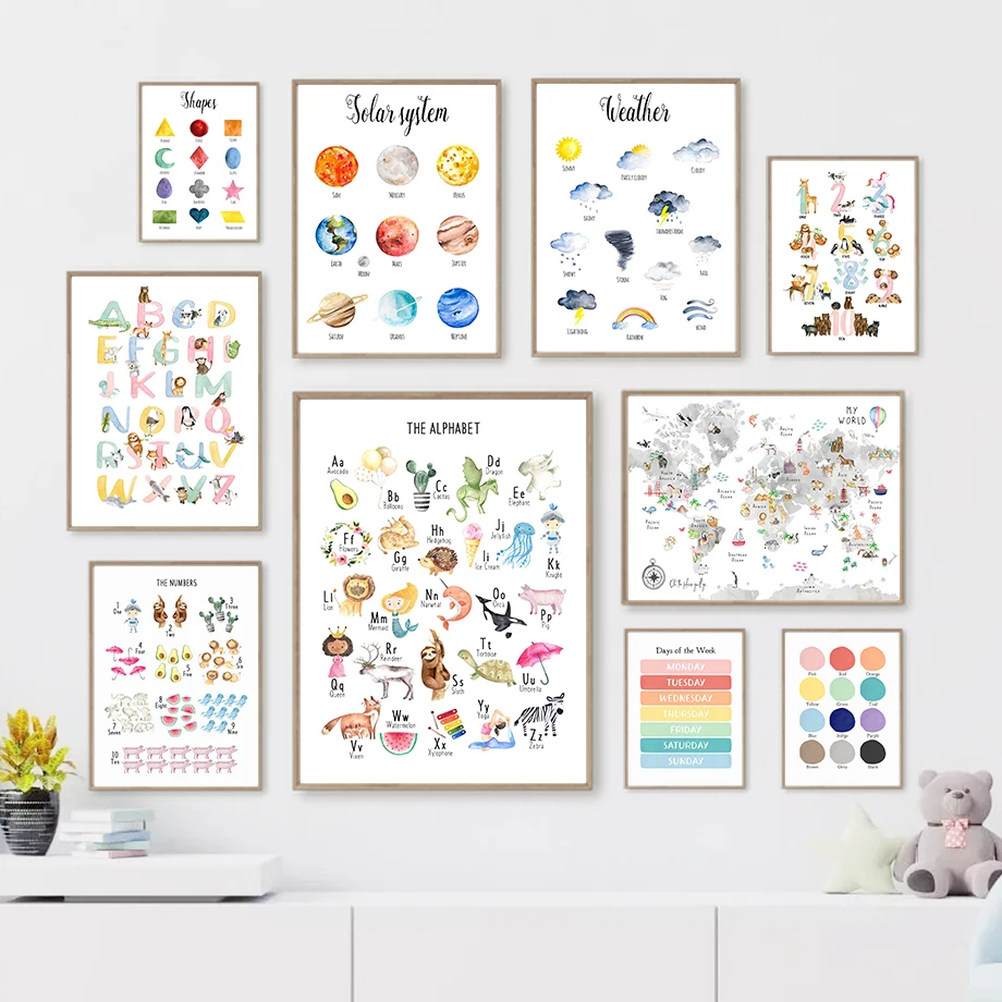 

Animals Number Lion Giraffe Bear Sloth Penguin Wall Art Canvas Painting Nordic Posters And Prints Wall Pictures Kids Room Decor