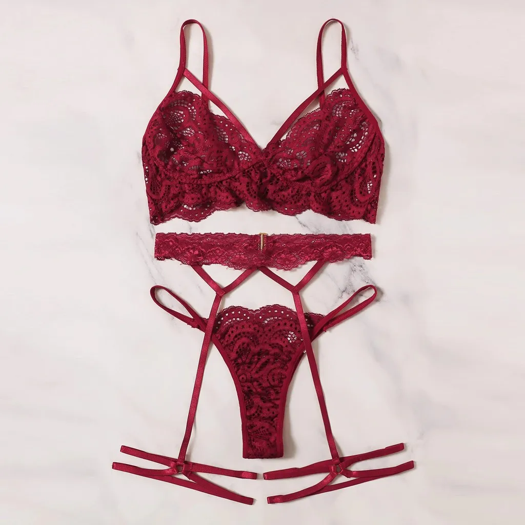 

Sexy Lingerie For Women Micro Bikini New Women Sexy Lace Bra Hollow Thong Garter Sleepwear Black Lingerie Set S-xl Porno