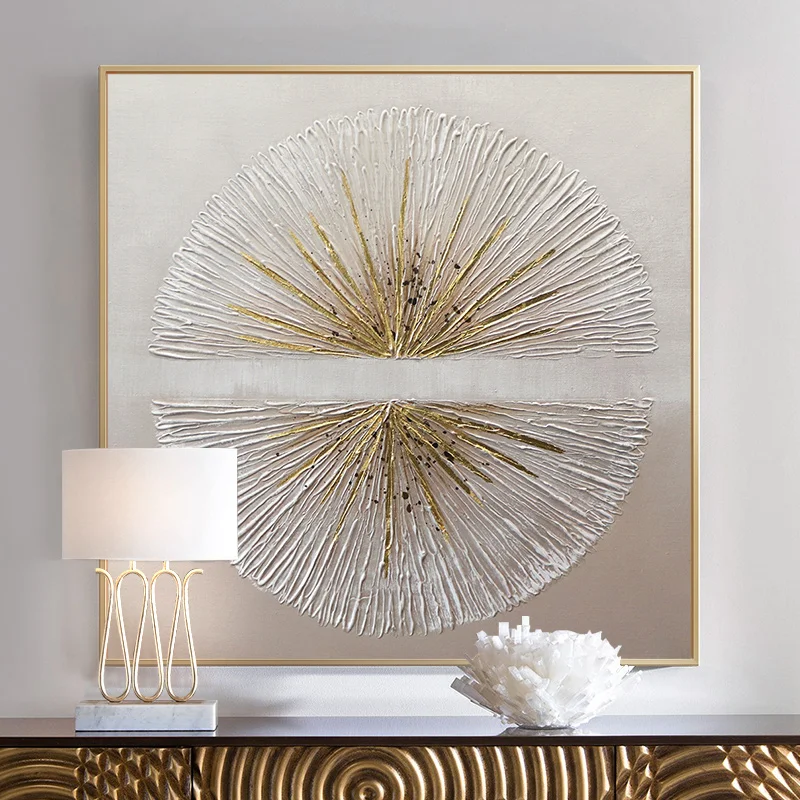 

Hand-painted 3D Abstract White Gold Shell Texture Oil Painting On Canvas Wall Hanging Art Living Room Bedroom Home Decor No Fram
