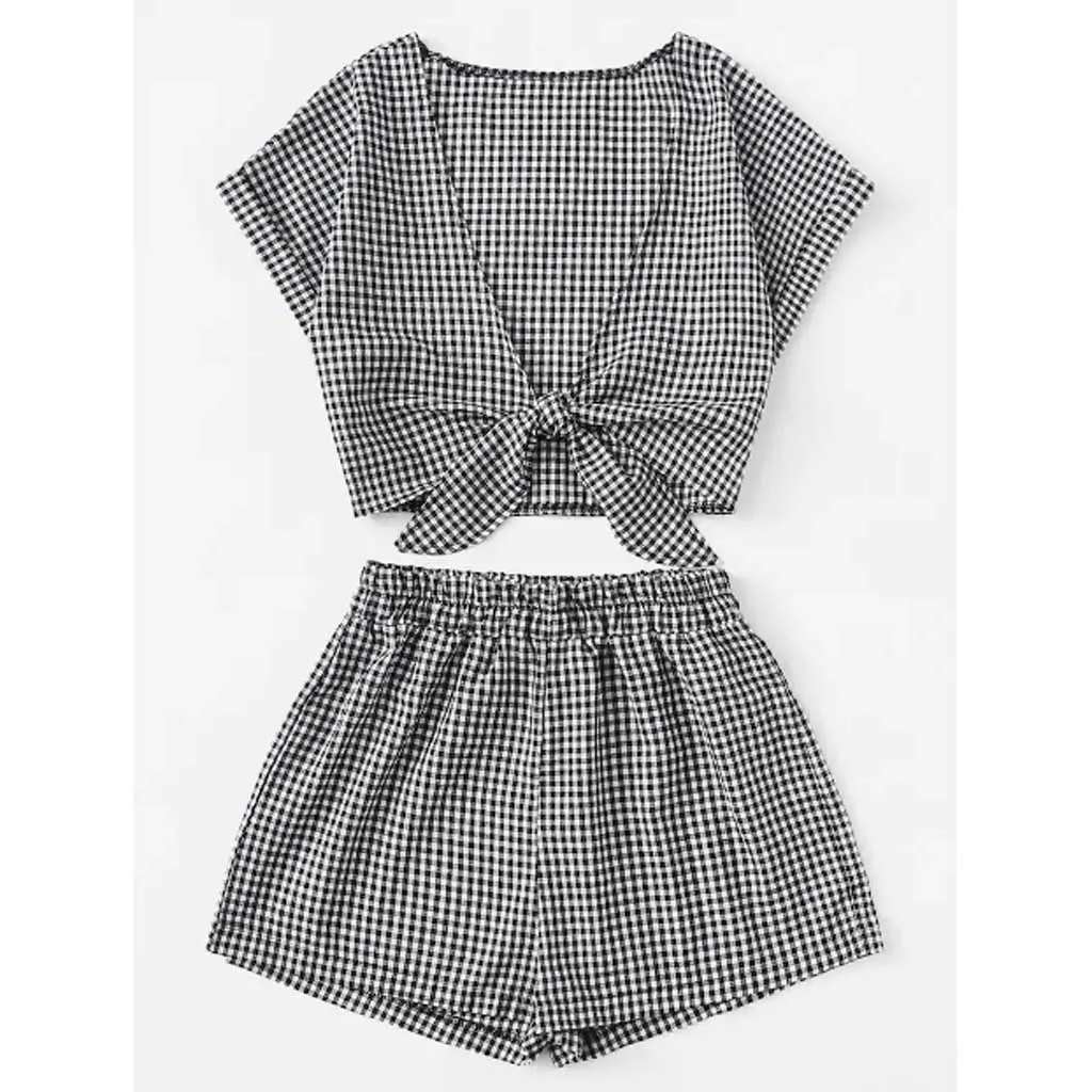 Женский топ с коротким рукавом SAGACE повседневные короткие штаны блузка комплект 2