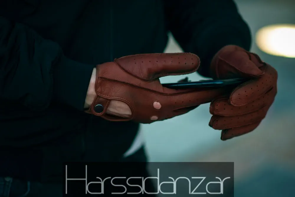Мужские кожаные перчатки для вождения без подкладки Harssidanzar