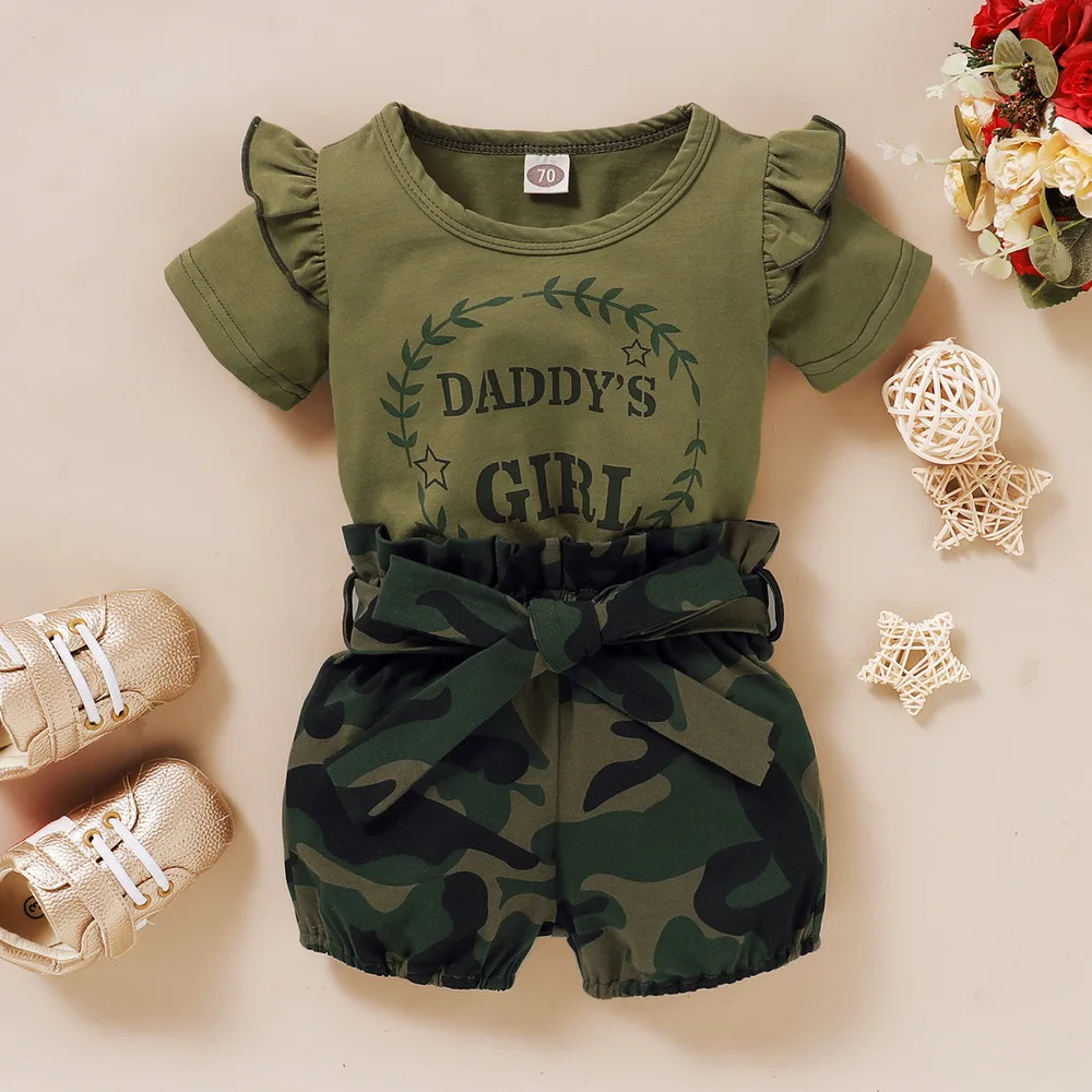 

Baby Girls Camouflage Daddy's Girls Top Short 2Pcs Sets Outfits Newborn Clothes Set Fashion Short Sleeve Infant Clothing D30