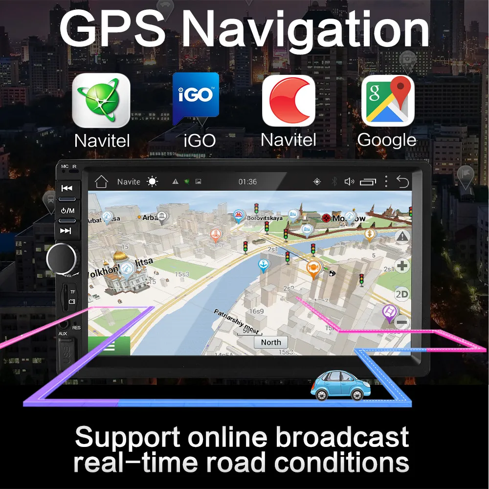 Автомагнитола 2 Гб ОЗУ сенсорный экран 7 дюймов 2din Android 8 1 GPS Wi Fi Bluetooth USB SD