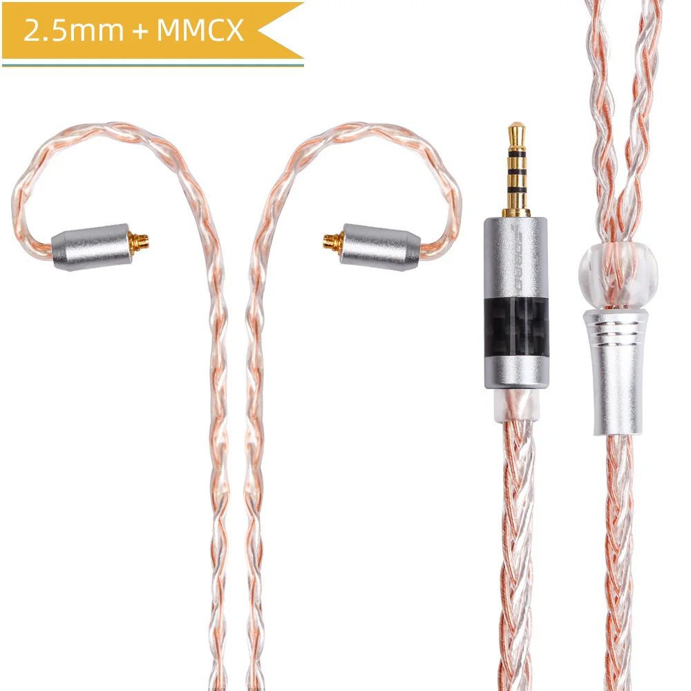 MMCX 2.5 Copper FDBRO MMCX Серебристые наушники кабель 8 Core с серебряным покрытием обновления кабель углеродного волокна 2Pin 2,5/3,5/4,4 сбалансированный кабель для SE846 SE535 - Цвет: MMCX 2.5 Copper