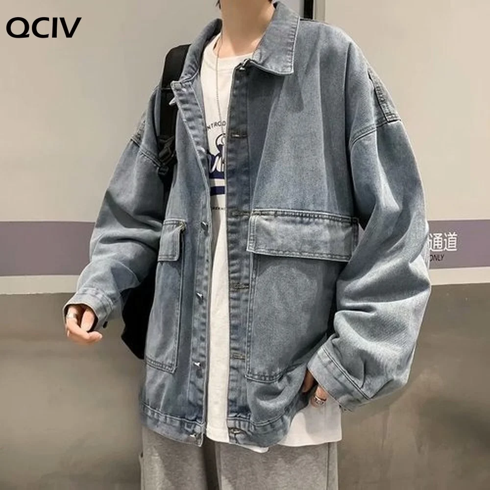 

Men Jackets Solid Pockets Denim All-match Loose Korean Style Young Students Harajuku Fashion Casual Streetwear Chic Male