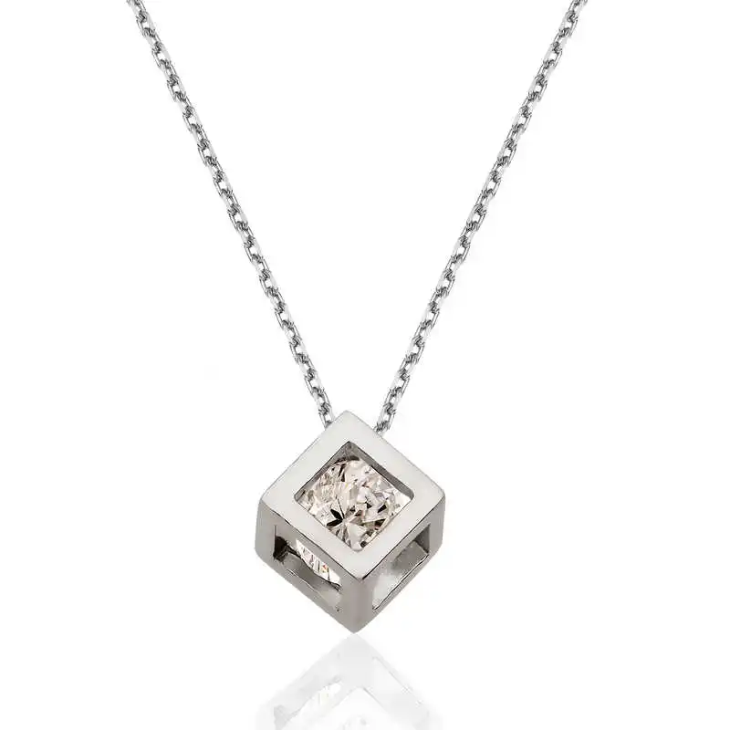 

Серебряный куб Silverlina, женское ожерелье с одним камнем