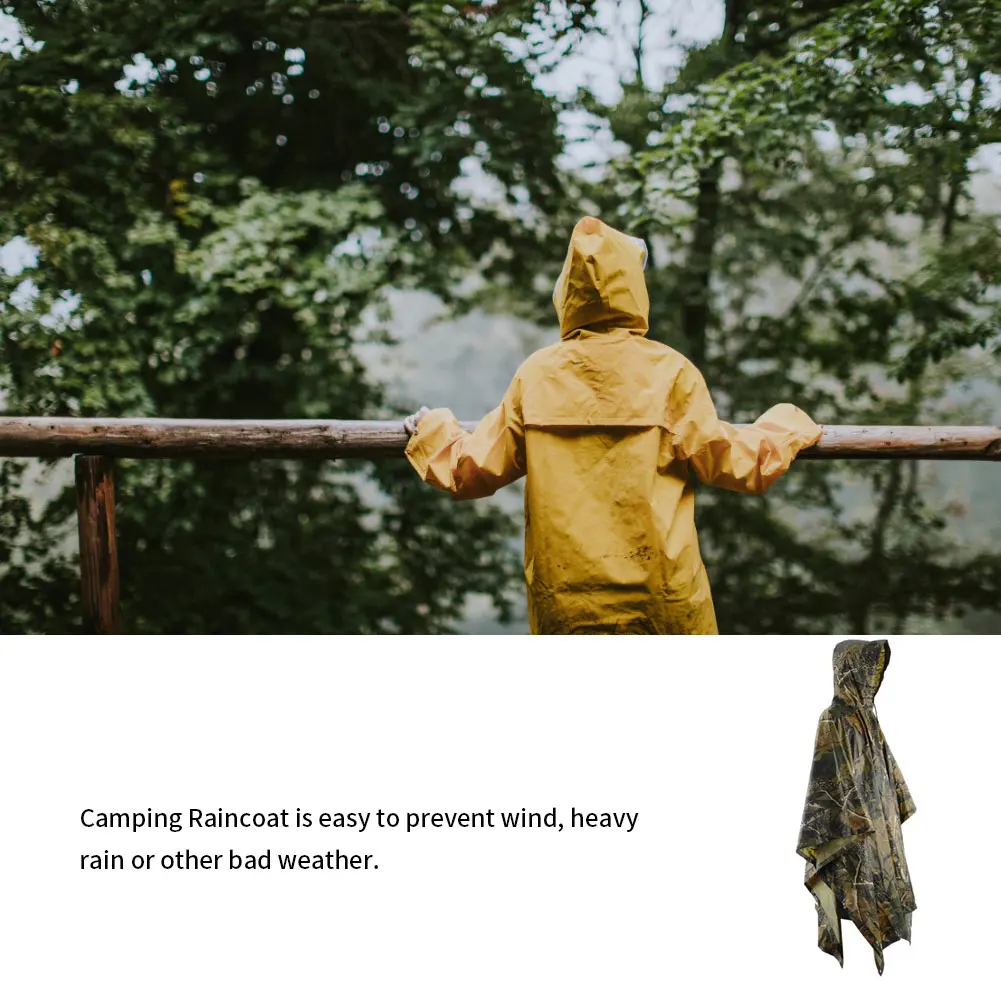 

Rain Coat Portable Hiking Camping Raincoat Poncho Jacket Pockets Mat Awning Outdoors Multifunctional Camping Hooded Poncho