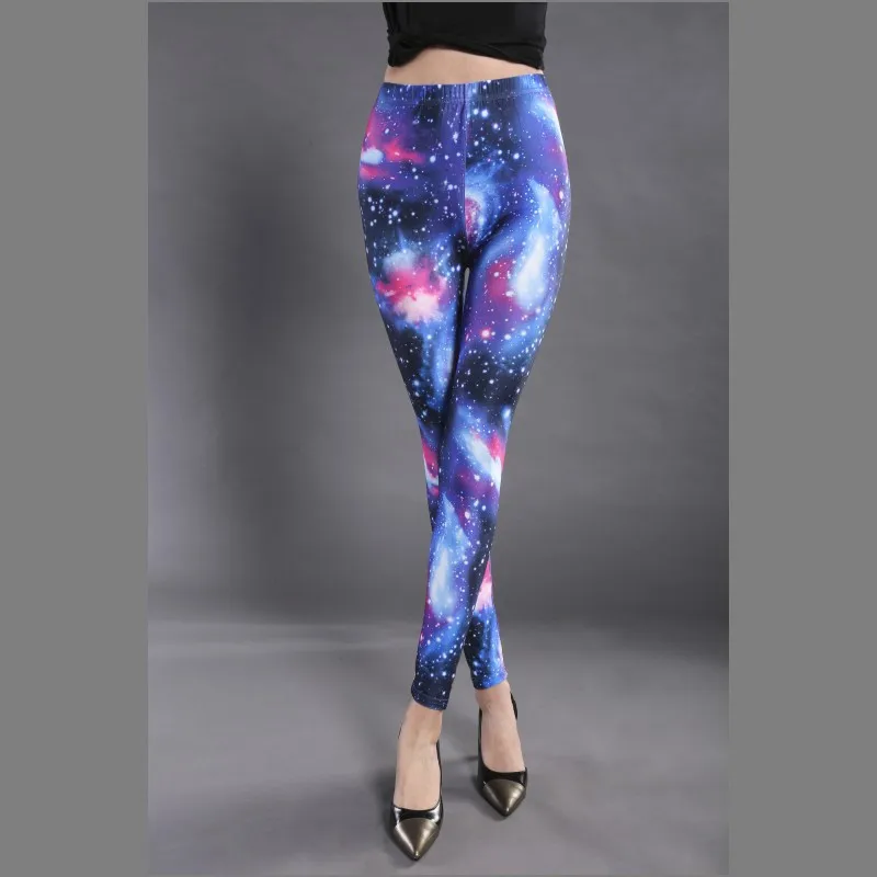 

WILK new star galaxy abstract universe outside printed leggings yoga pants female elastic carry buttock sweatpants