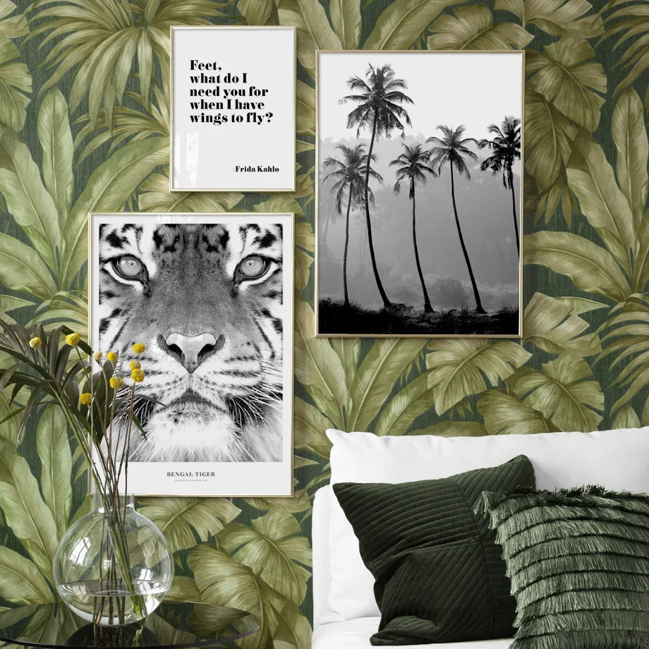 

Lion Profile Palms Banana Leaf Bengal Tiger Zebra Nordic Poster Wall Art Print Canvas Painting Decor Pictures For Living Room