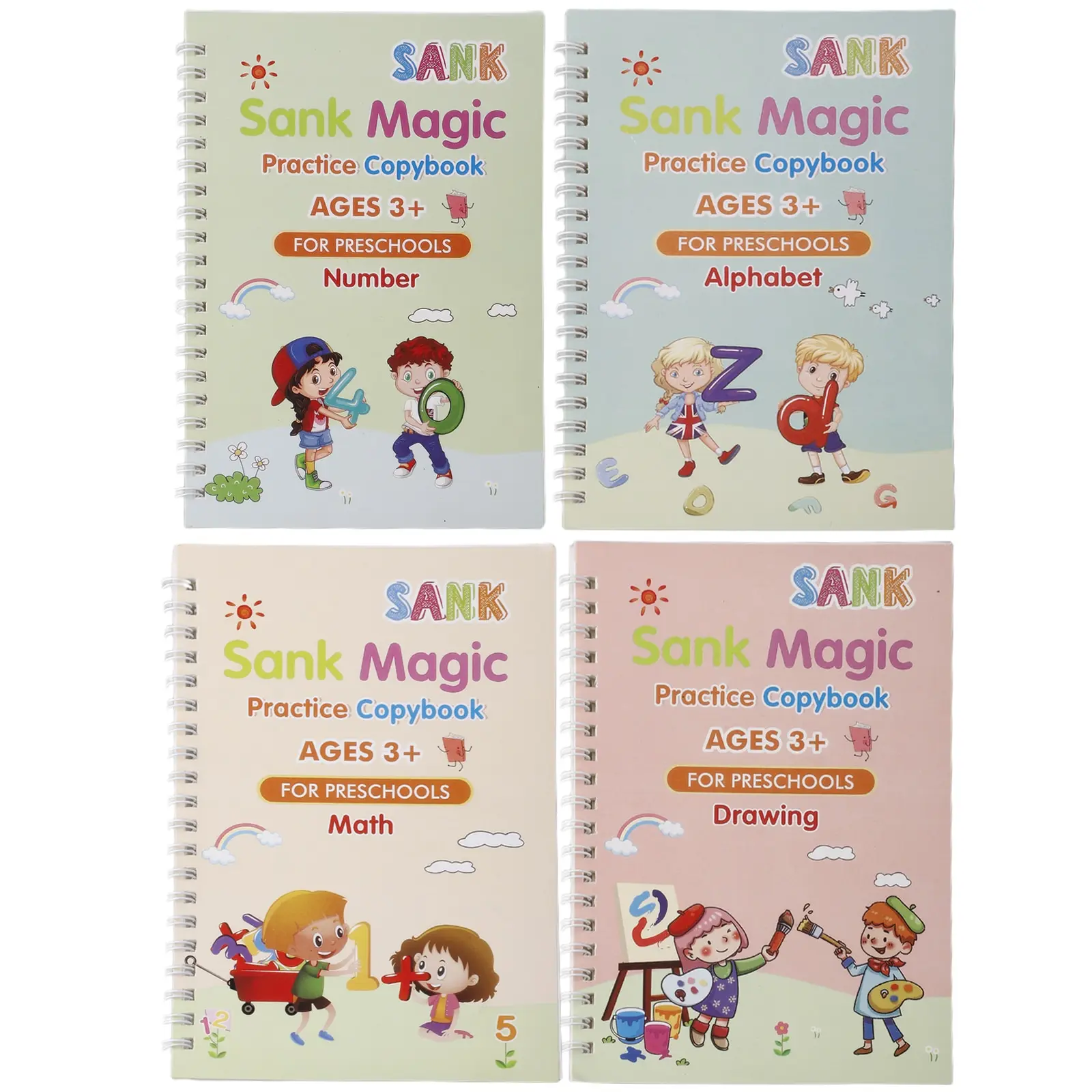 

4 книг + ручка для детской книги для изучения многоразовые каллиграфия тетради английский номер надпись пишущая тетрадь для практики