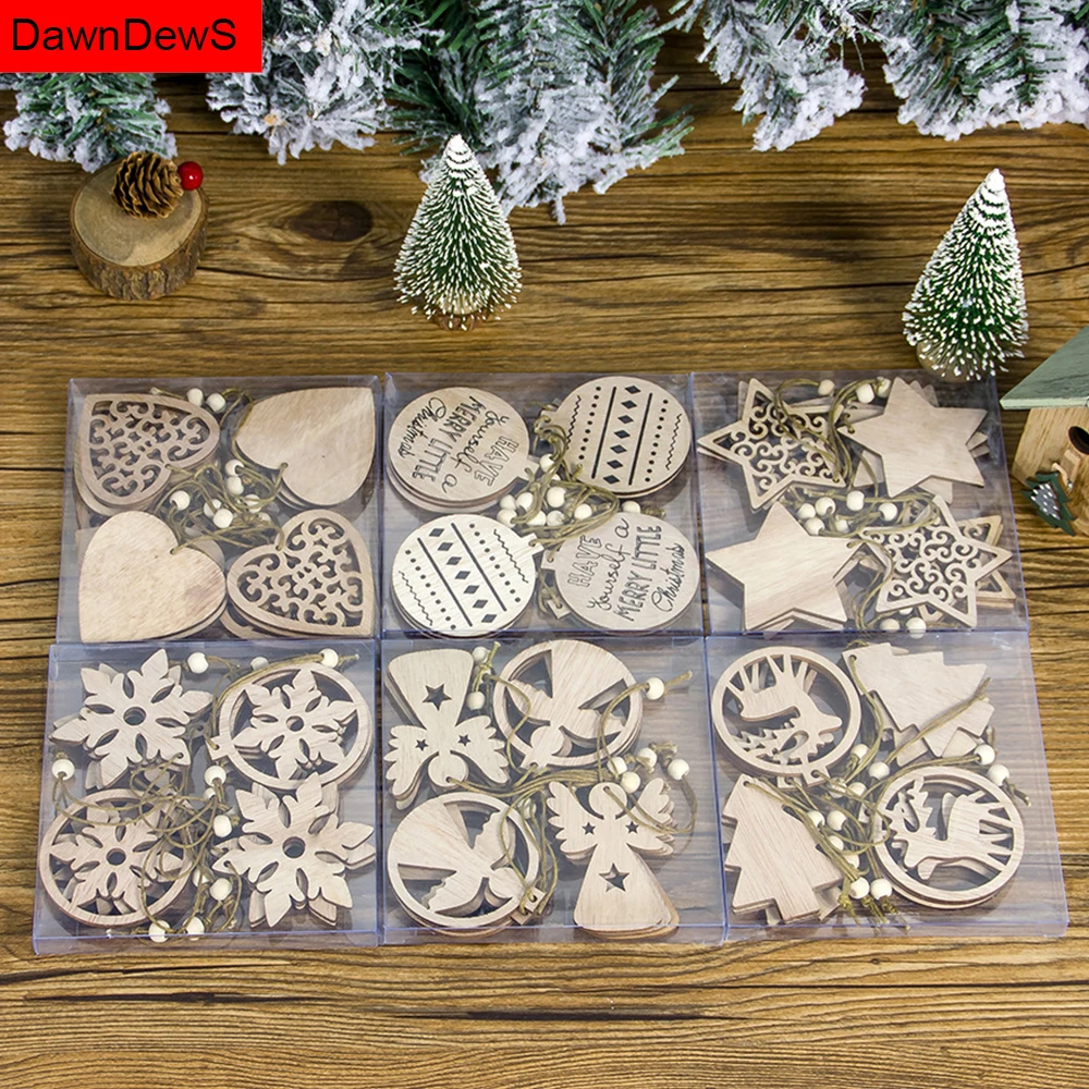 

12 шт., деревянные подвески в виде снежинок для дома 2020