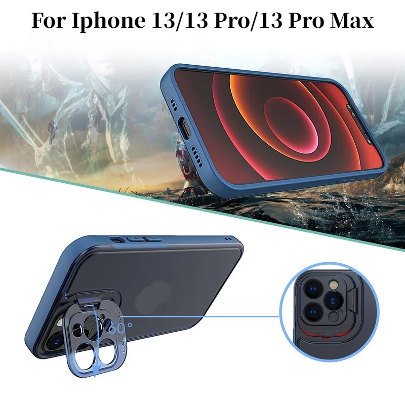 

Flip Camera Protector Holder Stand Phone Case For iPhone 13 Series Transparent Back Cover For iPhone 13/13 Pro/13 Pro Max