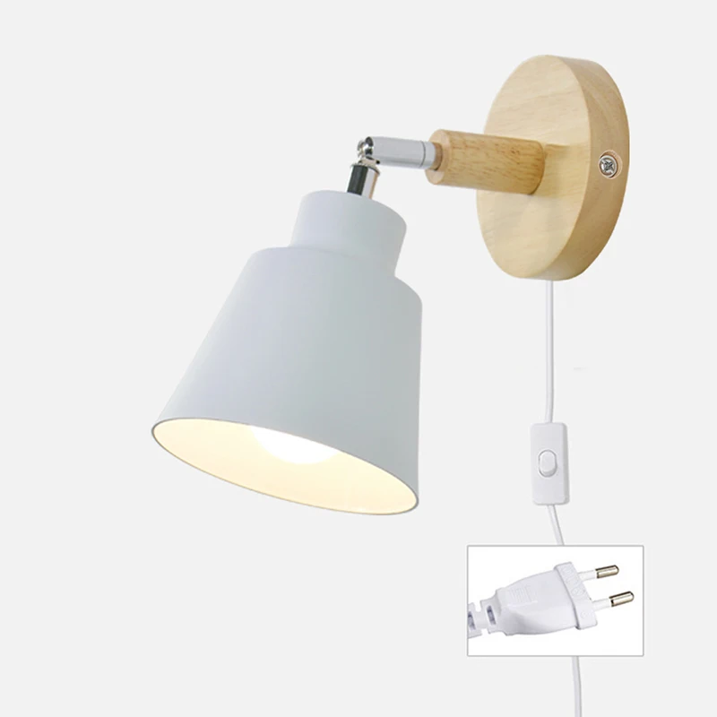 Nordic Modern Wall Lights With Knob Switch Iron E27 6 Color Macaroon Bedside Lamp Led EU/US Plug Parlor Study Sconce Light | Лампы и