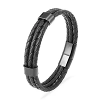 fashion stainless steel bracelet men high quality leather genuine braided punk rock bangles ladies jewelry accessories friend