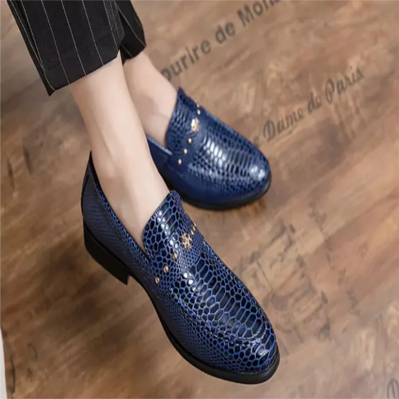 

Chinmai / 1226 Cross Border Large Size Leather Shoes Korean Version British Style Snake Grain Small Leather Shoes Men's YX102