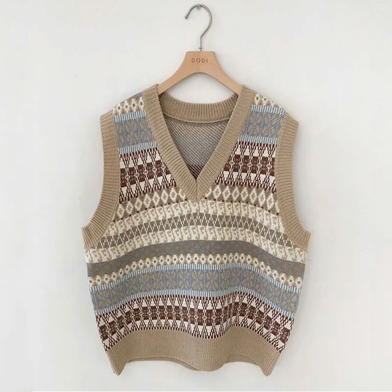 

Nice Autumn Snowflake Sweater Vest Women V-neck Knitted Vest Female Retro Waistcoat Ladies School Sleeveless Vest For Women