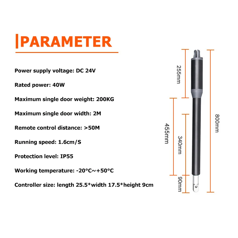 

Automatic Electric Swing Gate Opener Motor for 200KG Single Door DC 24V Single Linear Actuator Operator Access Control System