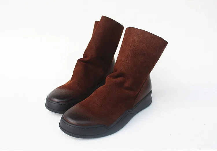 Careaymade-Genuine Leather Thick-soled Women's Shoes Round-toed Original Handmade Single boots Flat-soled Retro Leisure boots