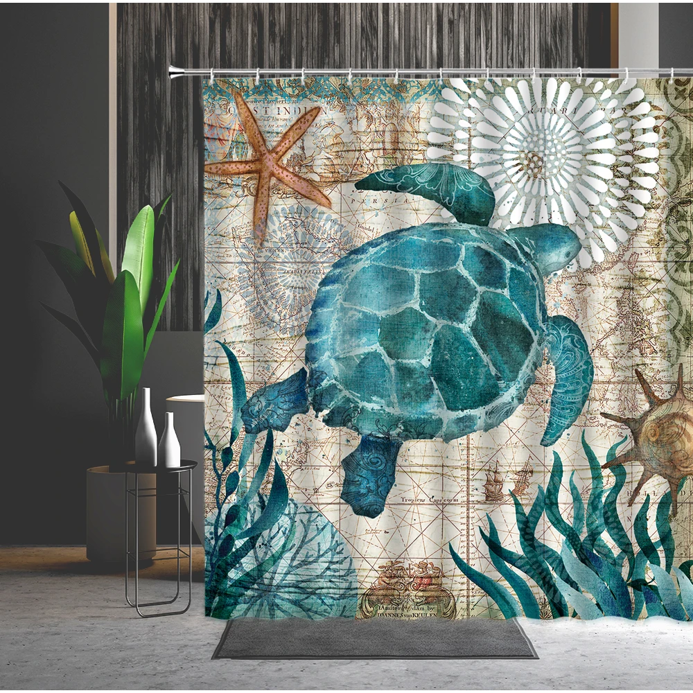 

Shower Curtain Tortoise Bohemia Marine Life Navigation 3D Printing Machine Washable Bathroom Partition Bath Curtains With Hooks