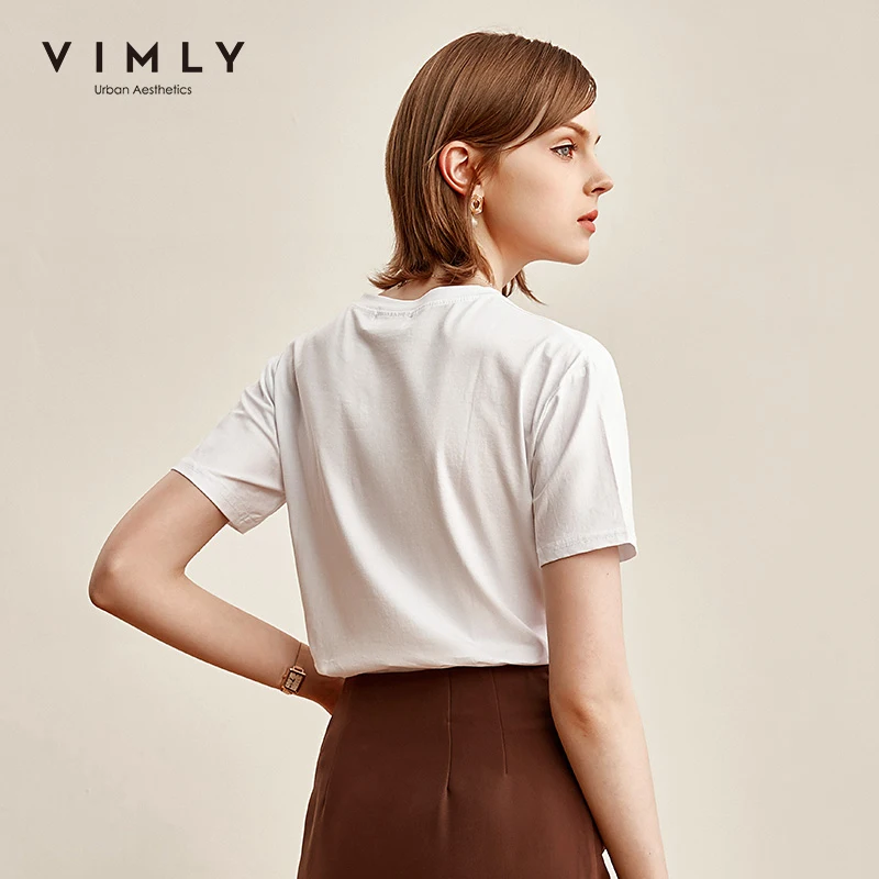 Женская футболка с принтом Vimly однотонная облегающая круглым вырезом и коротким