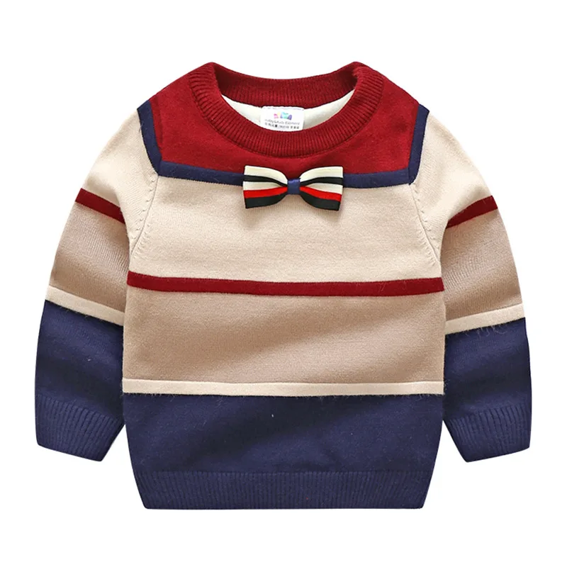 

2019 Winter 2-10 Years Christmas Gift Color Patchwork Thickening Plus Velvet Knitted Bow Gently Baby Kids Boys Handsome Sweaters