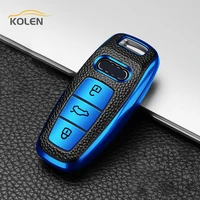 new leather tpu car smart key cover case fob for audi a6 a7a8 q8 c8 d5 e tron 2018 2019 2020 protector holder shell skin chain