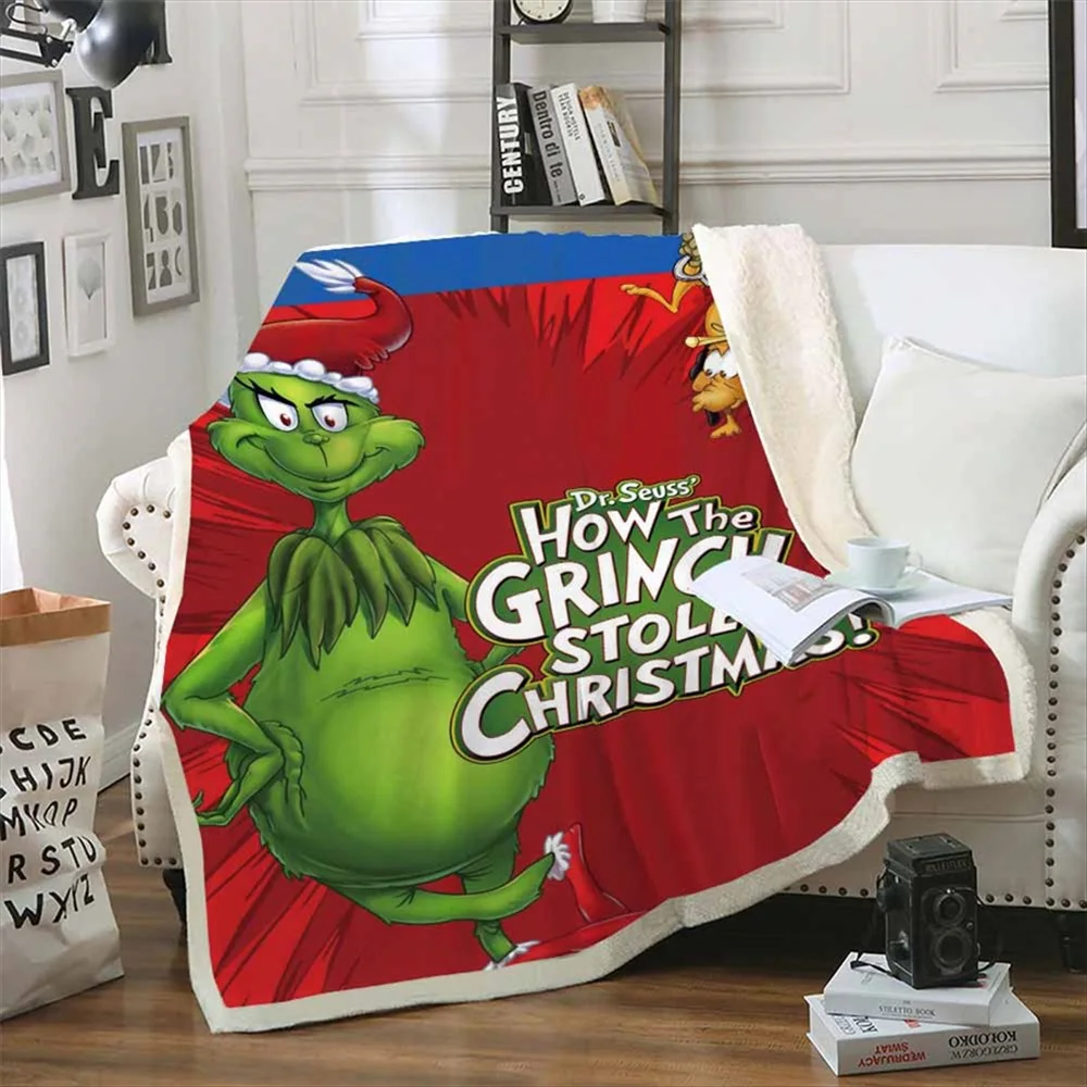 Grinch سرق عيد الميلاد ثلاثية الأبعاد المطبوعة شيربا بطانية غطاء لحاف السفر الفراش المخرج المخملية أفخم رمي الصوف بطانية المفرش