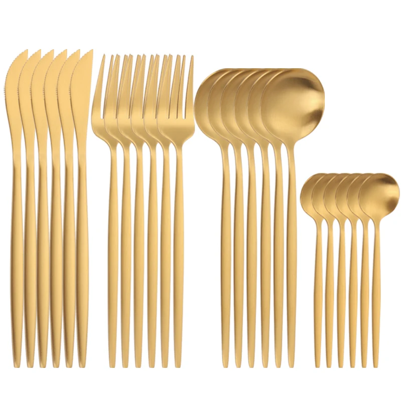 

24Pcs Gold Matte Cutlery Set Stainless Steel Dinnerware Set Knife Fork Spoon SilverwareTableware Set Kitchen Flatware Tableware