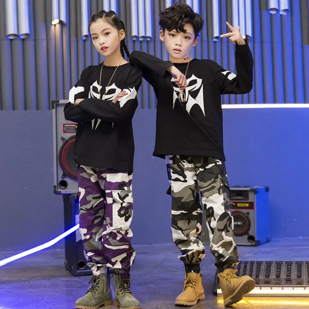 Танцевальные костюмы для мальчиков детский топ камуфляжные штаны 2 шт. девочек