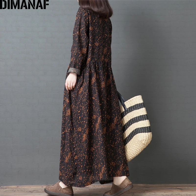 DIMANAF женское платье большого размера с длинным рукавом 2019 осеннее винтажное