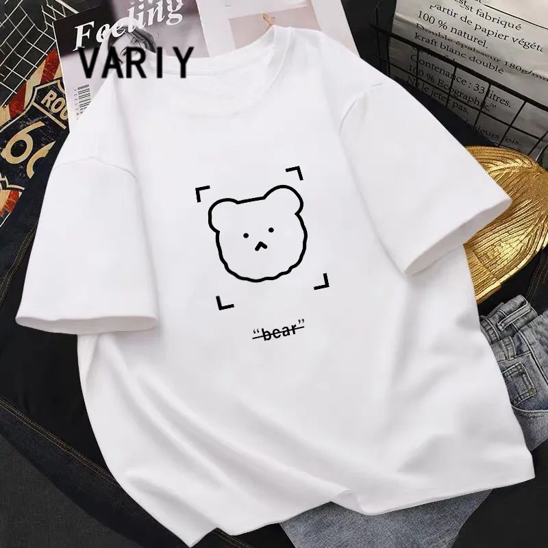 

Women Tops T-shirt Round Collar Summer Oversized tshirt Cartoon 2021 Short Sleeve Print Korean Simple Harajuku T-Shirt