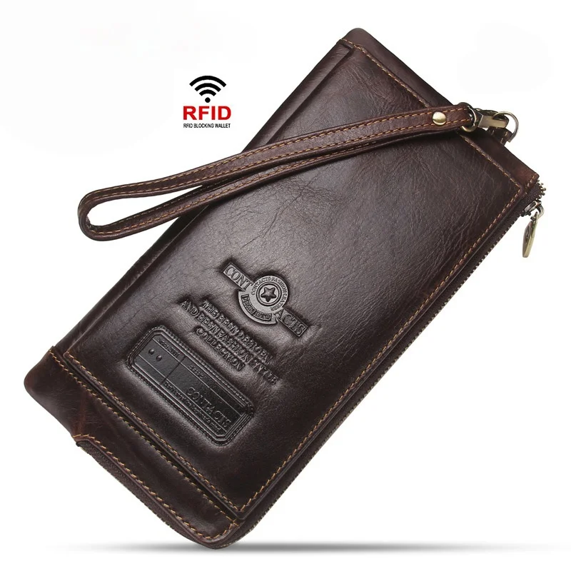Cowhide trendy men's wallet European and American RFID anti-theft brush clutch