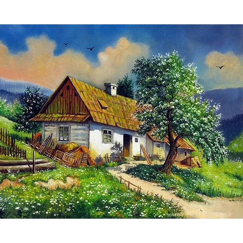 Картина из страз &quotсделай сам&quot 5D для украшения стен избушка дерево вышивка