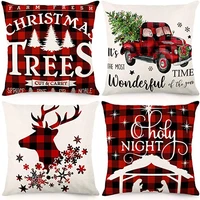 124pcs christmas cushion covers cotton linen throw pillow cases house decorative pillow covers red black plaid car pillowcase