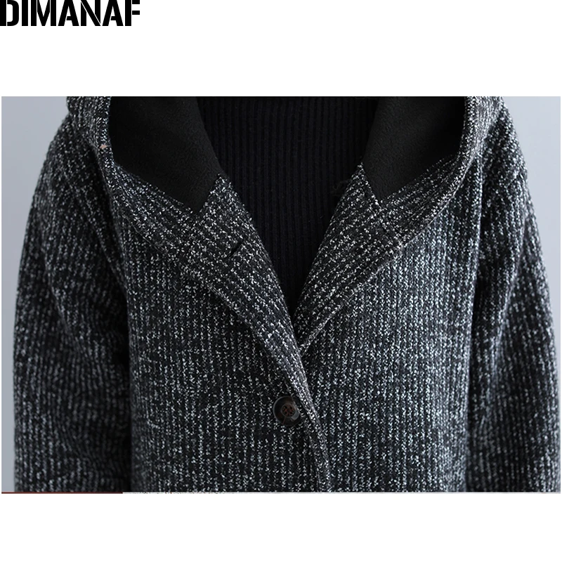 DIMANAF/большие размеры, женские зимние пальто из шерсти и смесей, утепленная одежда, винтажная женская верхняя одежда, Свободное пальто, с капюшоном