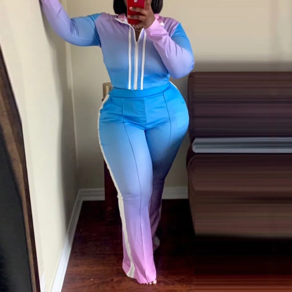 

Women Two Pieces Outfits 2021 Pants Sets Solid Blouse & Long Trousers Fashion High Street Wear Oversized 4XL 5XL Matching Sets