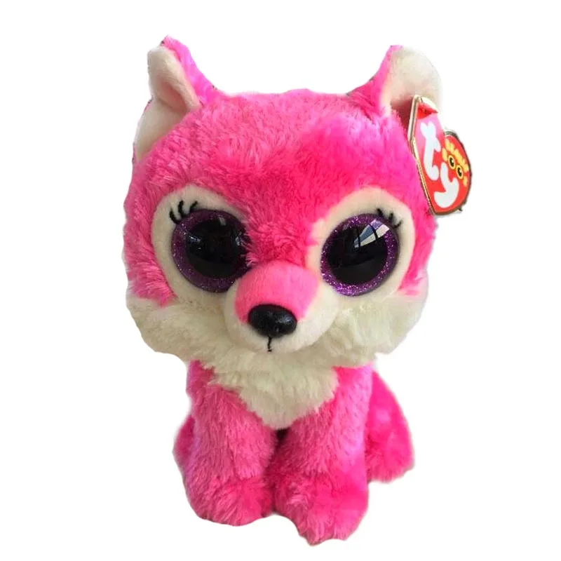 

Ty Big Glitter Eyes Stuffed Peas Plush Animal Soft Beanie Pink Wolf Collection Doll Boy Girl Birthday Christmas Gift 15cm