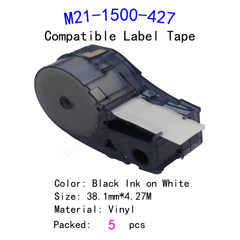 

5 упаковок, M21 1500 427, виниловая лента для этикеток, черная на белом, для товара, принтер 38,1 мм * 4,27 м, кабель, провод для маркировки лабораторий, в...