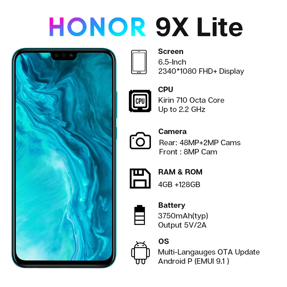 Новое поступление глобальная версия Honor 9X Lite смартфон 4G 128G 48MP Камера Kirin 710 6 5