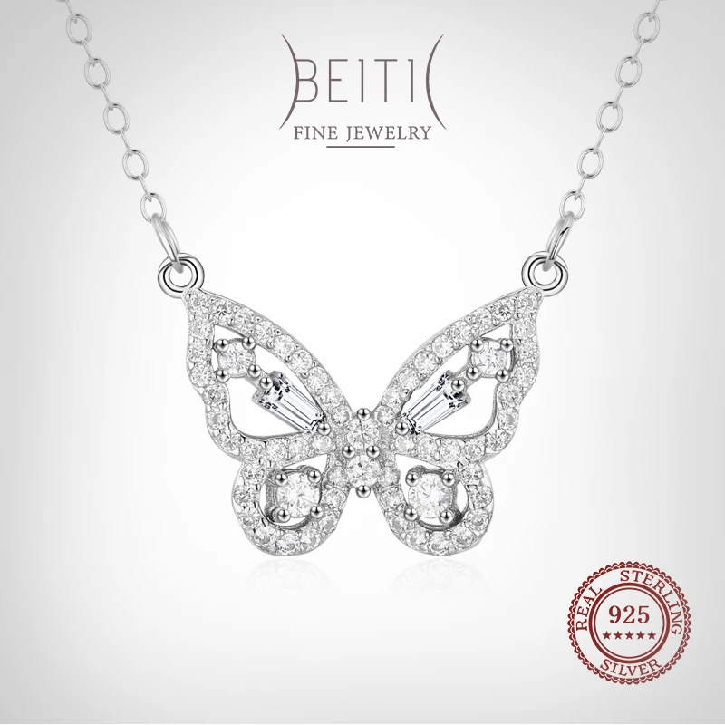 

Beitil Dazzling Cubic Zirconia 925 Sterling Silver Fashion Elegant Butterfly Necklace For Women Romantic Wedding Jewelry