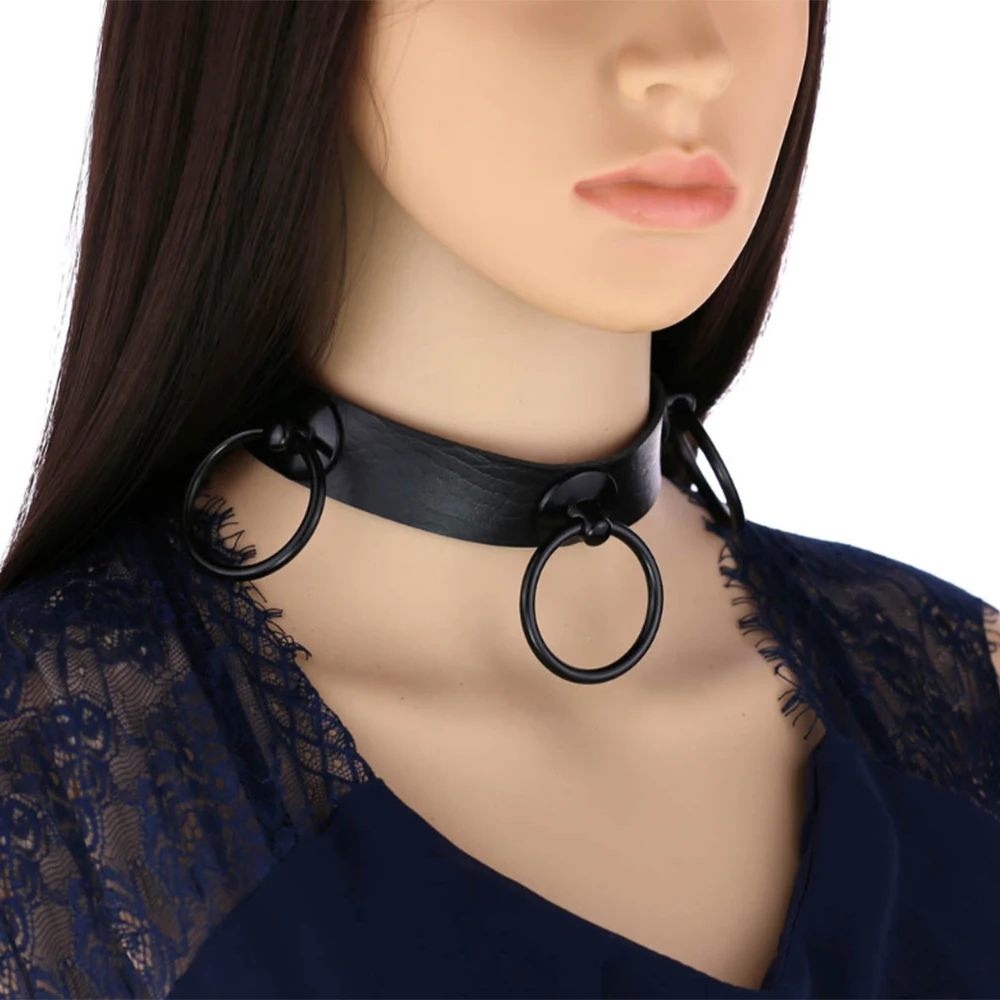 Fashion Punk New Style Hot Sexy Screw with 3 black ring collar Gothic Rock Hot Girl Neckline to wear